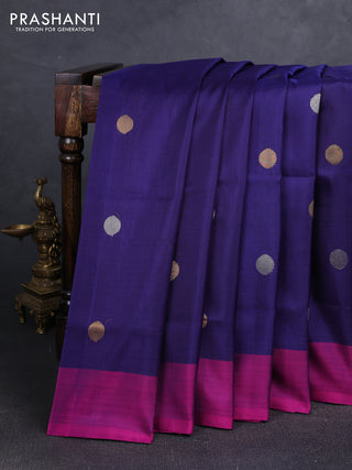 Navy Blue & Magenta Pink Uppada Silk Saree - Coin Buttas
