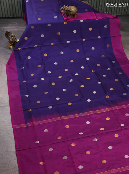 Navy Blue & Magenta Pink Uppada Silk Saree - Coin Buttas