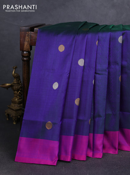 Navy Blue  Pink Uppada Silk Saree - Coin Buttas