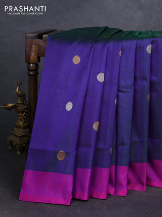 Navy Blue  Pink Uppada Silk Saree - Coin Buttas