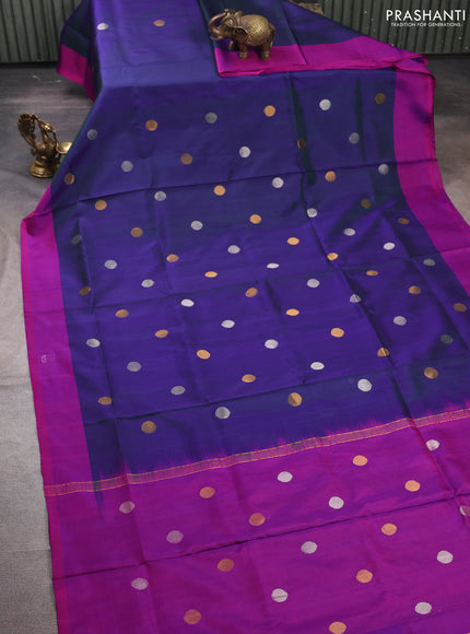 Navy Blue  Pink Uppada Silk Saree - Coin Buttas