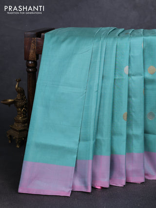 Teal Blue &  Light Pink Uppada Silk Saree-Coin Buttas