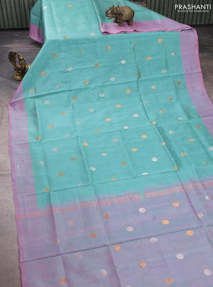 Teal Blue &  Light Pink Uppada Silk Saree-Coin Buttas