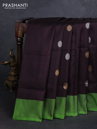 Coffee Brown & Green Uppada Silk Saree - Coin Buttas