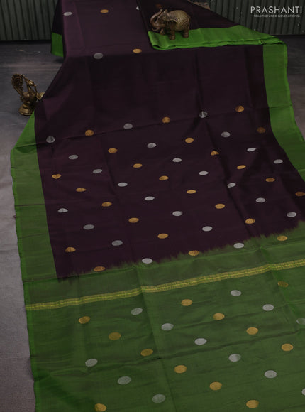 Coffee Brown & Green Uppada Silk Saree - Coin Buttas