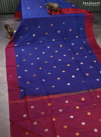 Blue & Maroon Uppada Silk Saree - Coin Buttas