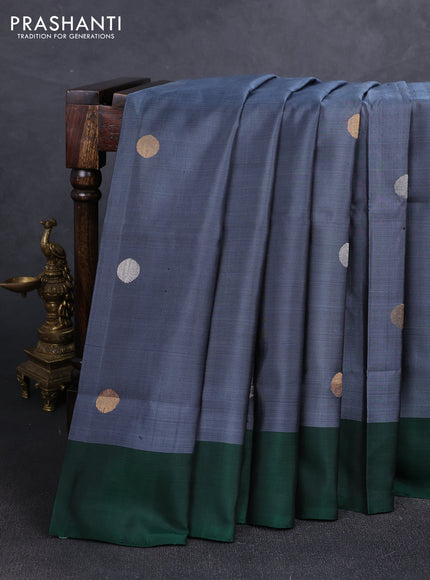 Grey & Green Uppada Silk Saree - Coin Buttas