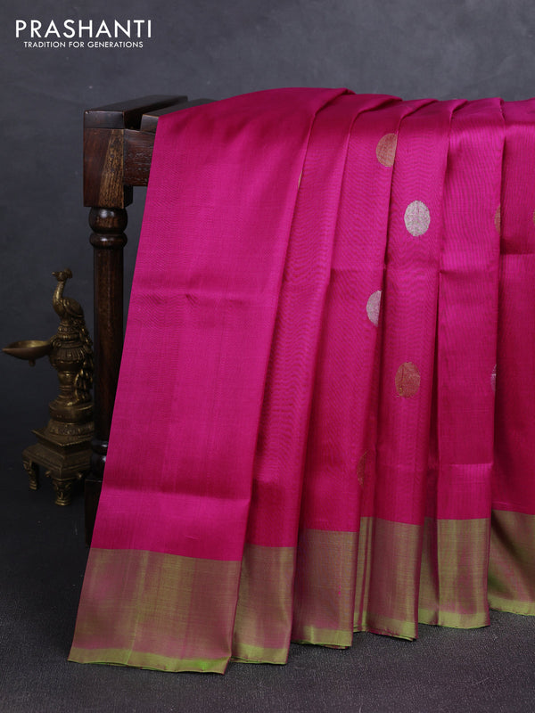Pink & Green Uppada Silk Saree - Coin Buttas