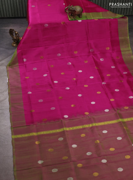 Pink & Green Uppada Silk Saree - Coin Buttas
