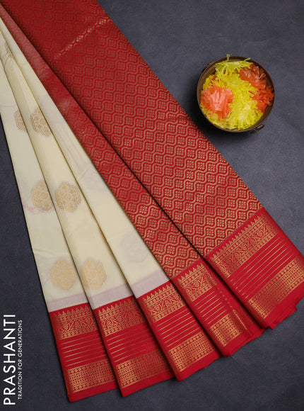 Cream & Red Semi Kanchipuram Silk - Korvai