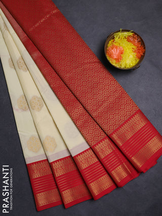 Cream & Red Semi Kanchipuram Silk - Korvai