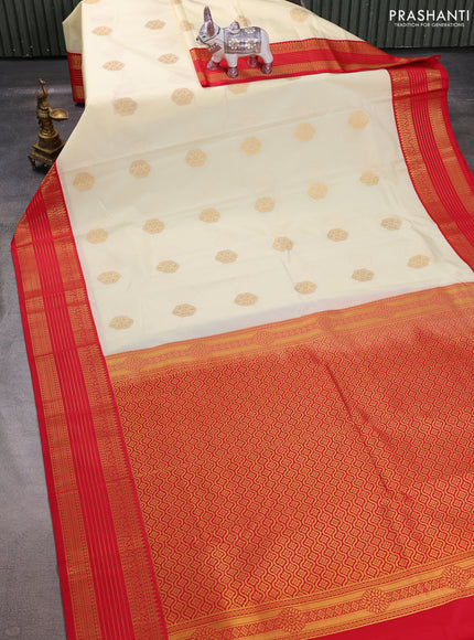 Cream & Red Semi Kanchipuram Silk - Korvai