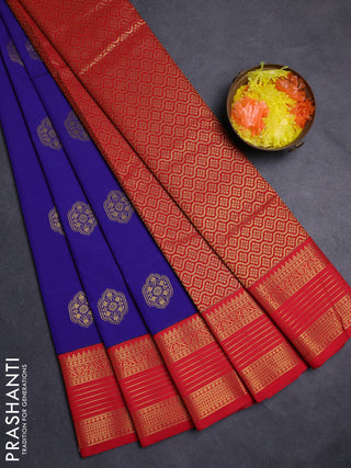 Blue & Red Semi Kanchipuram Silk - Korvai