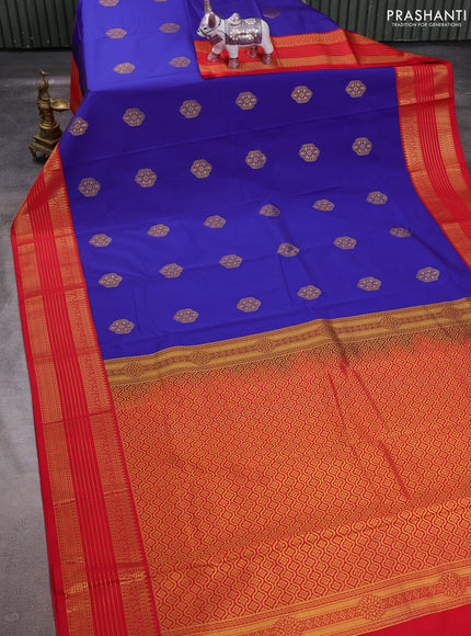 Blue & Red Semi Kanchipuram Silk - Korvai