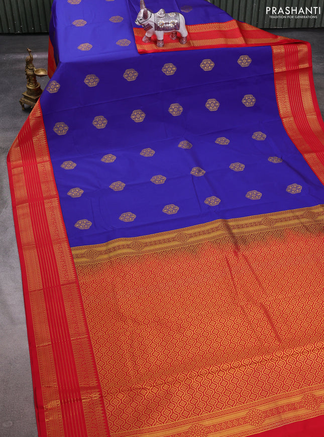 Blue & Red Semi Kanchipuram Silk - Korvai