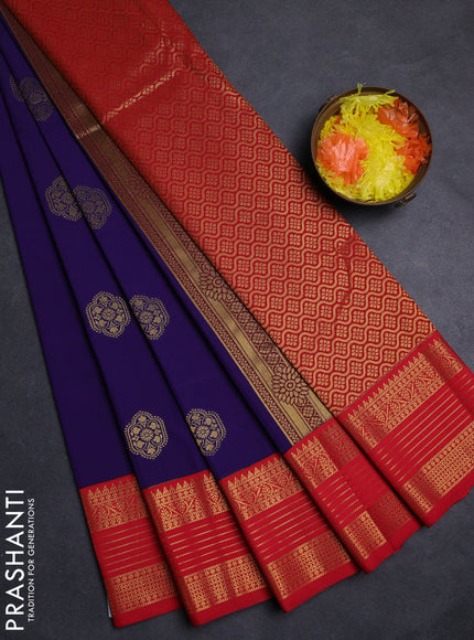 Violet & Red Semi Kanchipuram Silk - Korvai