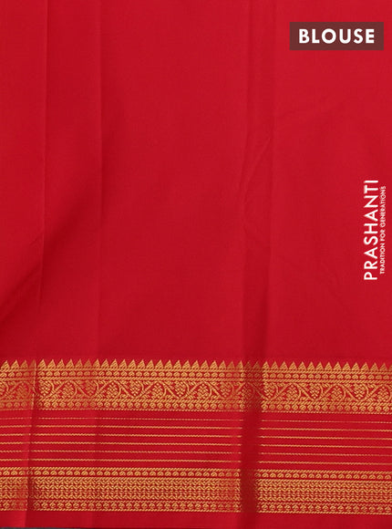 Lime Green & Red Semi Kanchipuram Silk - Korvai