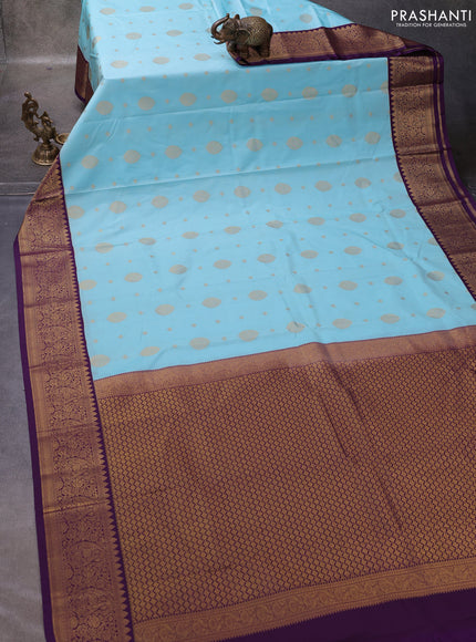 Teal Blue & Purple Semi Kanchipuram Silk - Korvai
