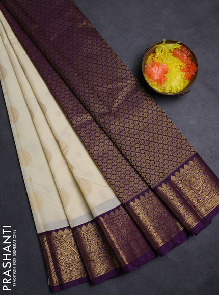 Cream & Purple Semi Kanchipuram Silk - Korvai