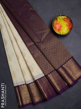 Cream & Purple Semi Kanchipuram Silk - Korvai