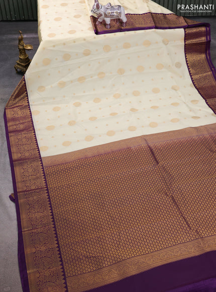 Cream & Purple Semi Kanchipuram Silk - Korvai