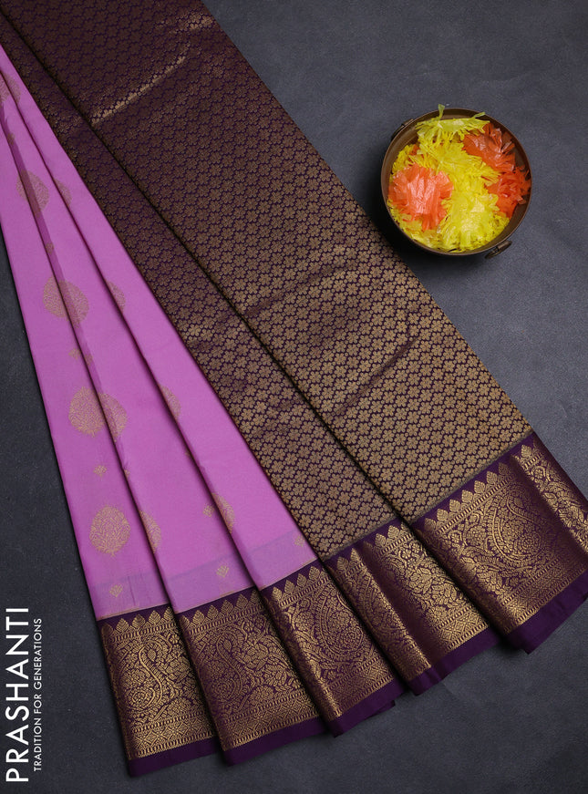 Lavender & Purple Semi Kanchipuram Silk - Korvai
