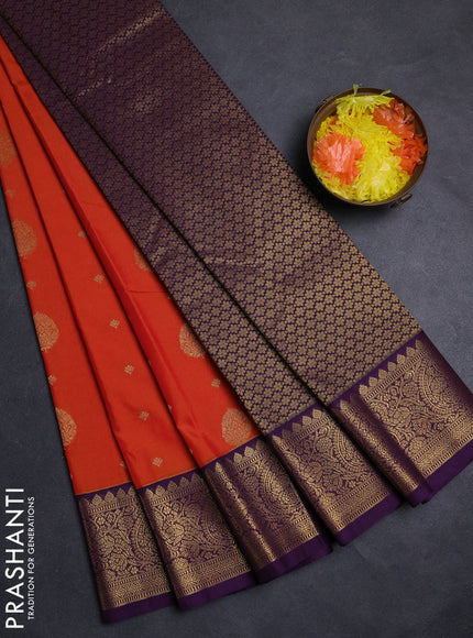Orange & Purple Semi Kanchipuram Silk - Korvai