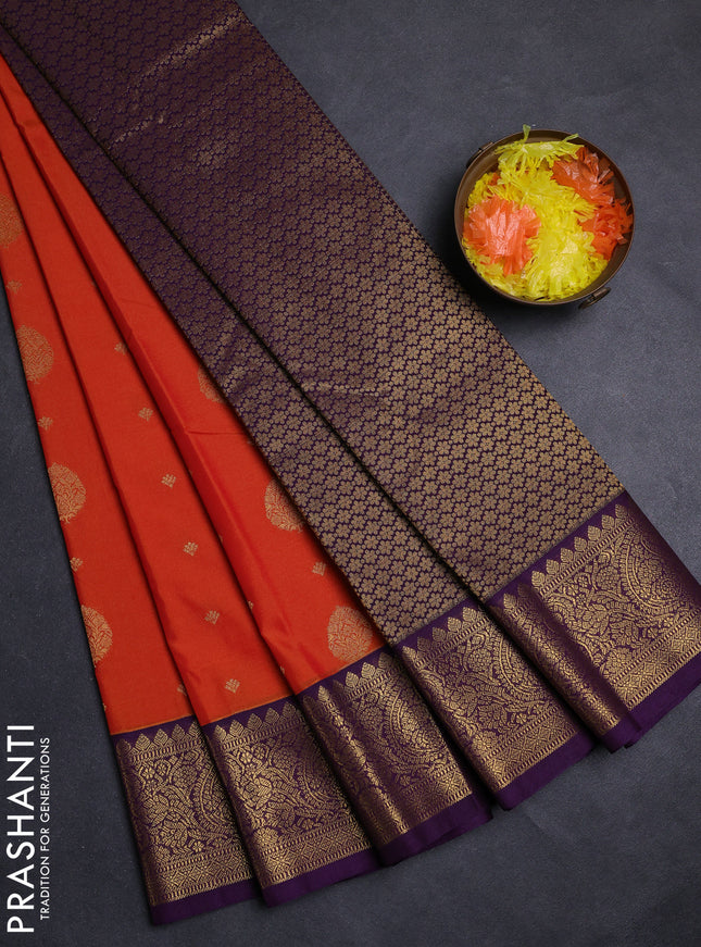 Orange & Purple Semi Kanchipuram Silk - Korvai