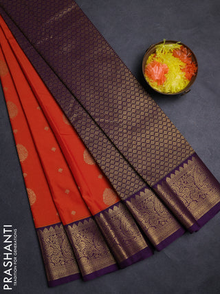Orange & Purple Semi Kanchipuram Silk - Korvai