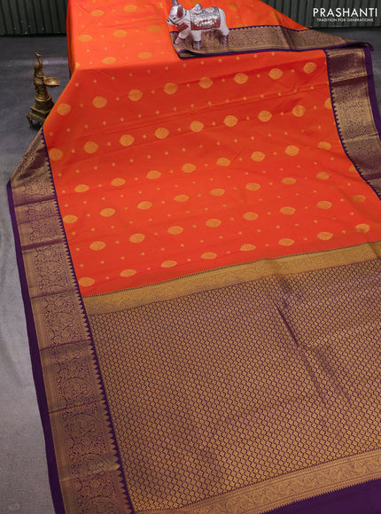 Orange & Purple Semi Kanchipuram Silk - Korvai
