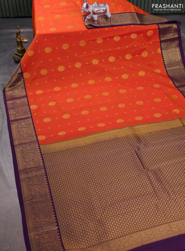 Orange & Purple Semi Kanchipuram Silk - Korvai