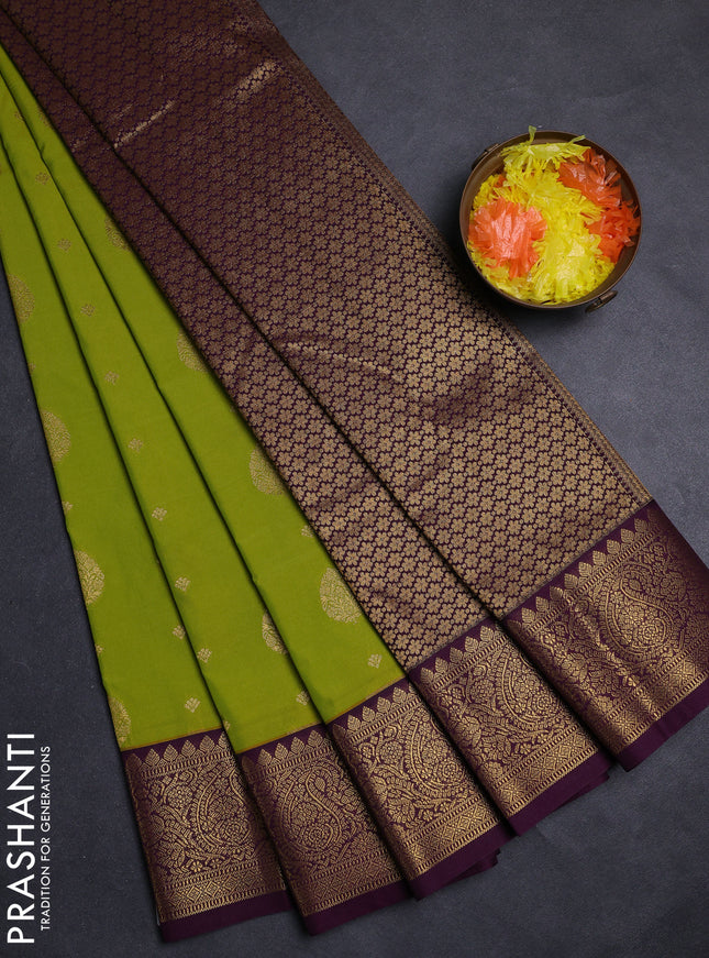 Green & Purple Semi Kanchipuram Silk - Korvai