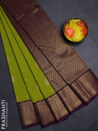 Green & Purple Semi Kanchipuram Silk - Korvai