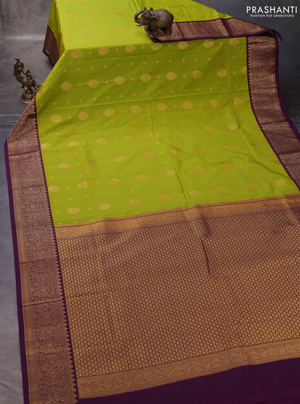 Green & Purple Semi Kanchipuram Silk - Korvai