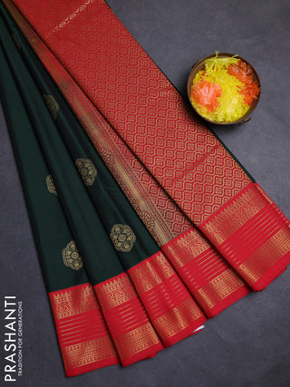 Green & Red Semi Kanchipuram Silk - Korvai