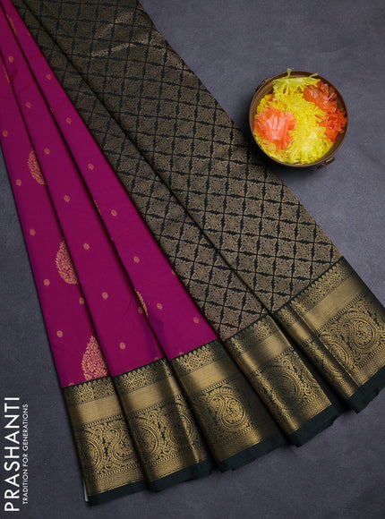 Magenta Pink & Green Semi Kanchipuram Silk - Korvai