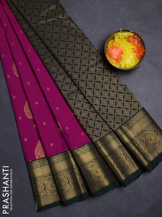Magenta Pink & Green Semi Kanchipuram Silk - Korvai
