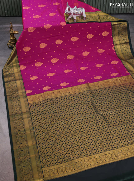 Magenta Pink & Green Semi Kanchipuram Silk - Korvai