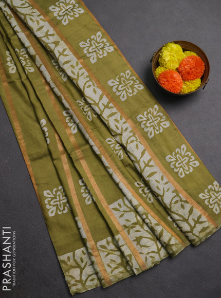 Mehendi Green Semi Chanderi Saree - Batik Prints