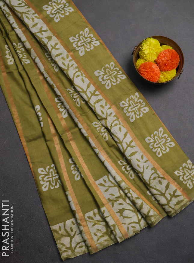 Mehendi Green Semi Chanderi Saree - Batik Prints