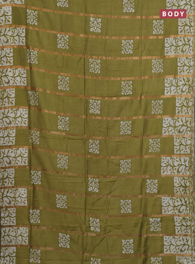 Mehendi Green Semi Chanderi Saree - Batik Prints