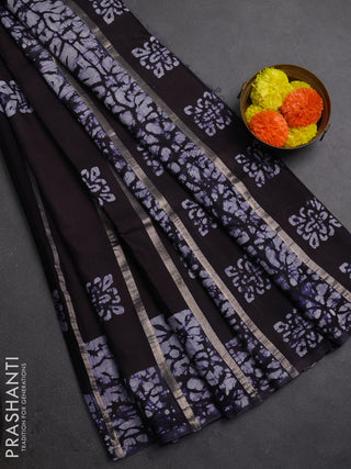 Navy Blue Semi Chanderi Saree - Batik Prints