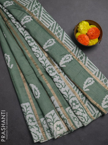 Pastel Green Semi Chanderi Saree - Batik Prints