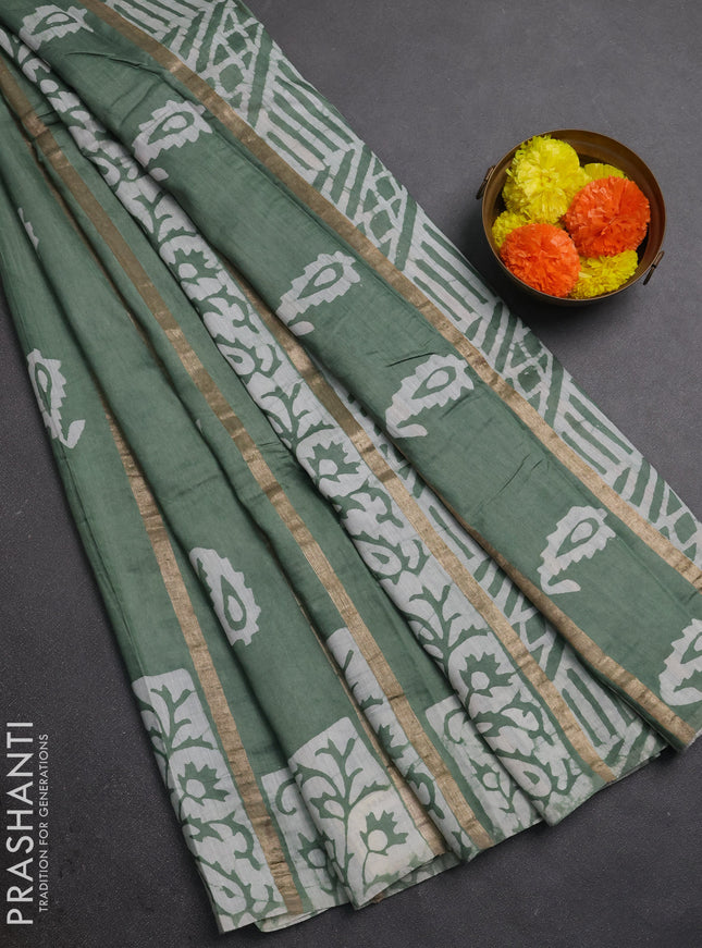 Pastel Green Semi Chanderi Saree - Batik Prints