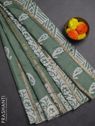 Pastel Green Semi Chanderi Saree - Batik Prints