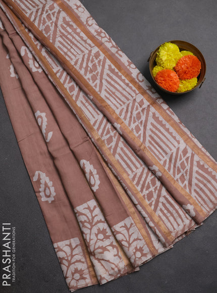 Beige Semi Chanderi Saree - Batik Prints