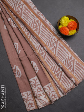 Beige Semi Chanderi Saree - Batik Prints