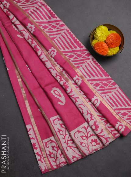 Pink Semi Chanderi Saree - Batik Prints