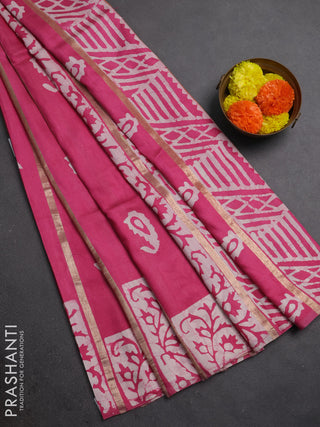 Pink Semi Chanderi Saree - Batik Prints