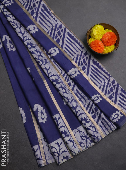 Blue Semi Chanderi Saree - Batik Prints